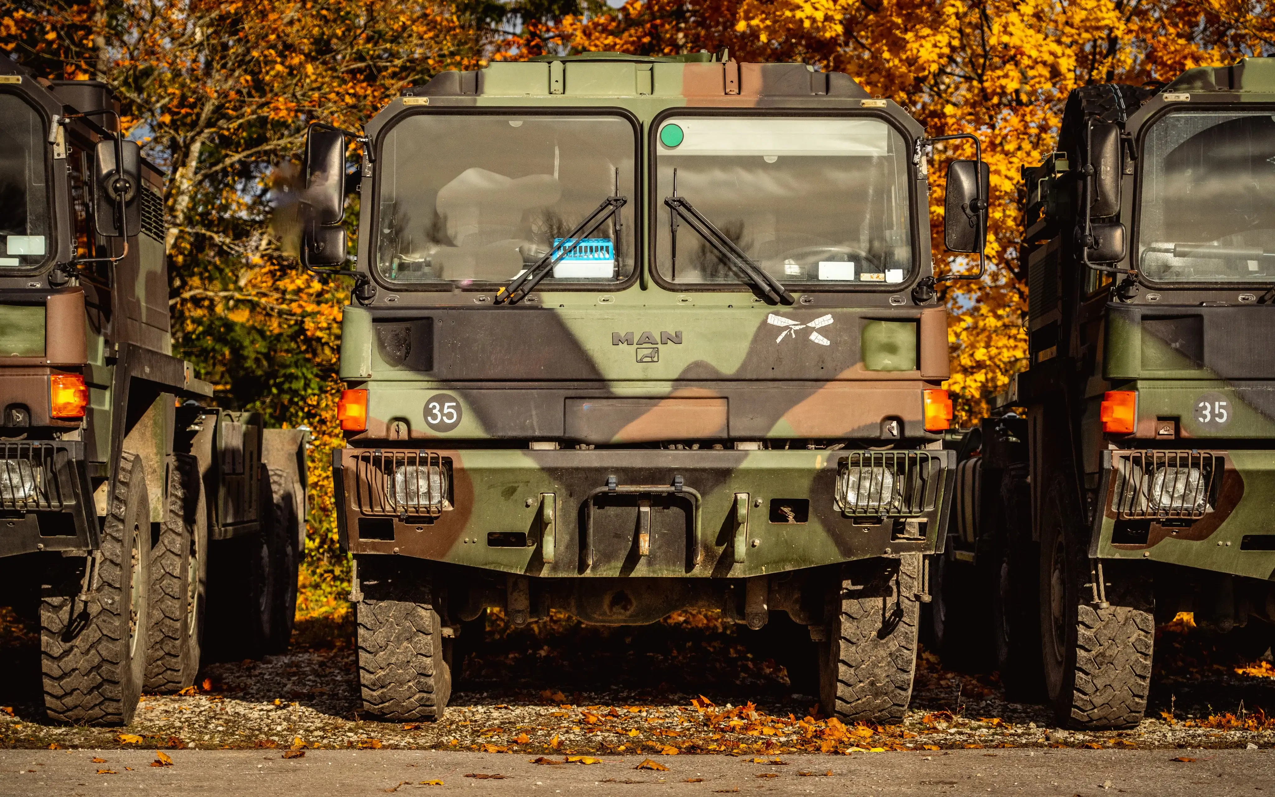 Multiple trucks as part of the German logistical support package for the field hospital