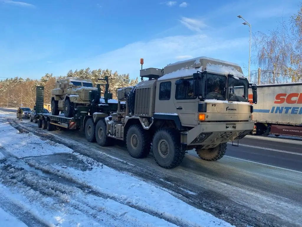 HX81 transporting a Ukrainian MRAP