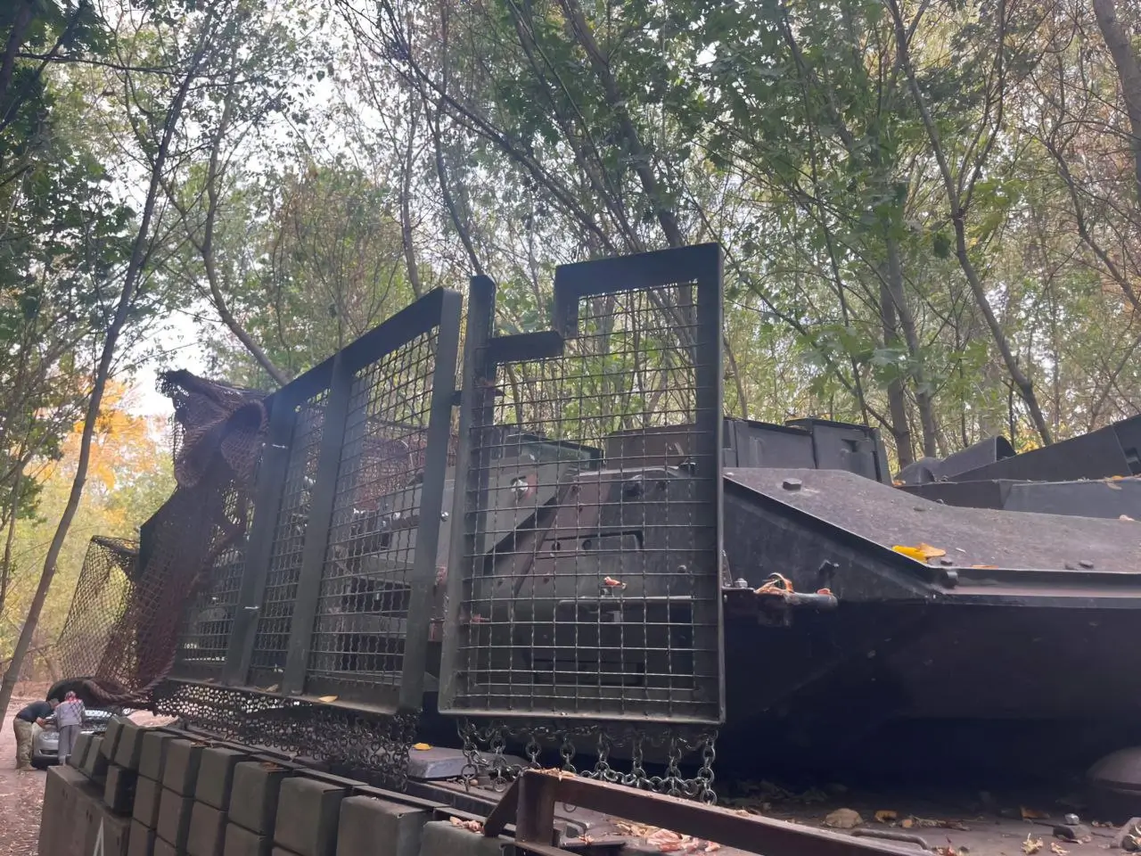 Turret of a Leopard 2A6 with various extra pieces of armour