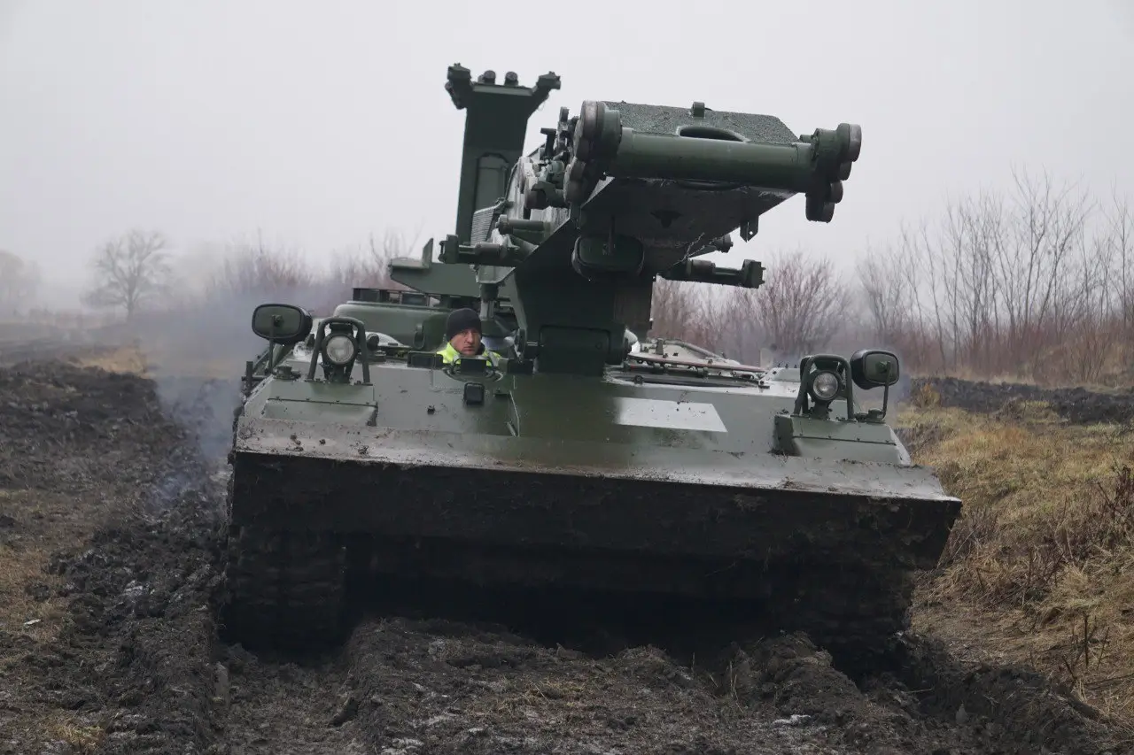Bridge-laying tank Biber during a training