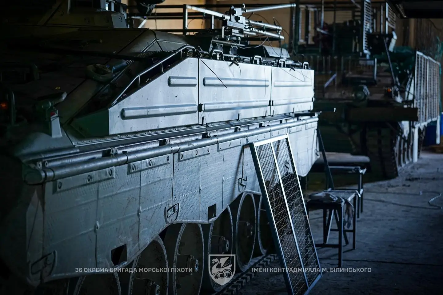 Grille protection elements besides a Marder 1A3