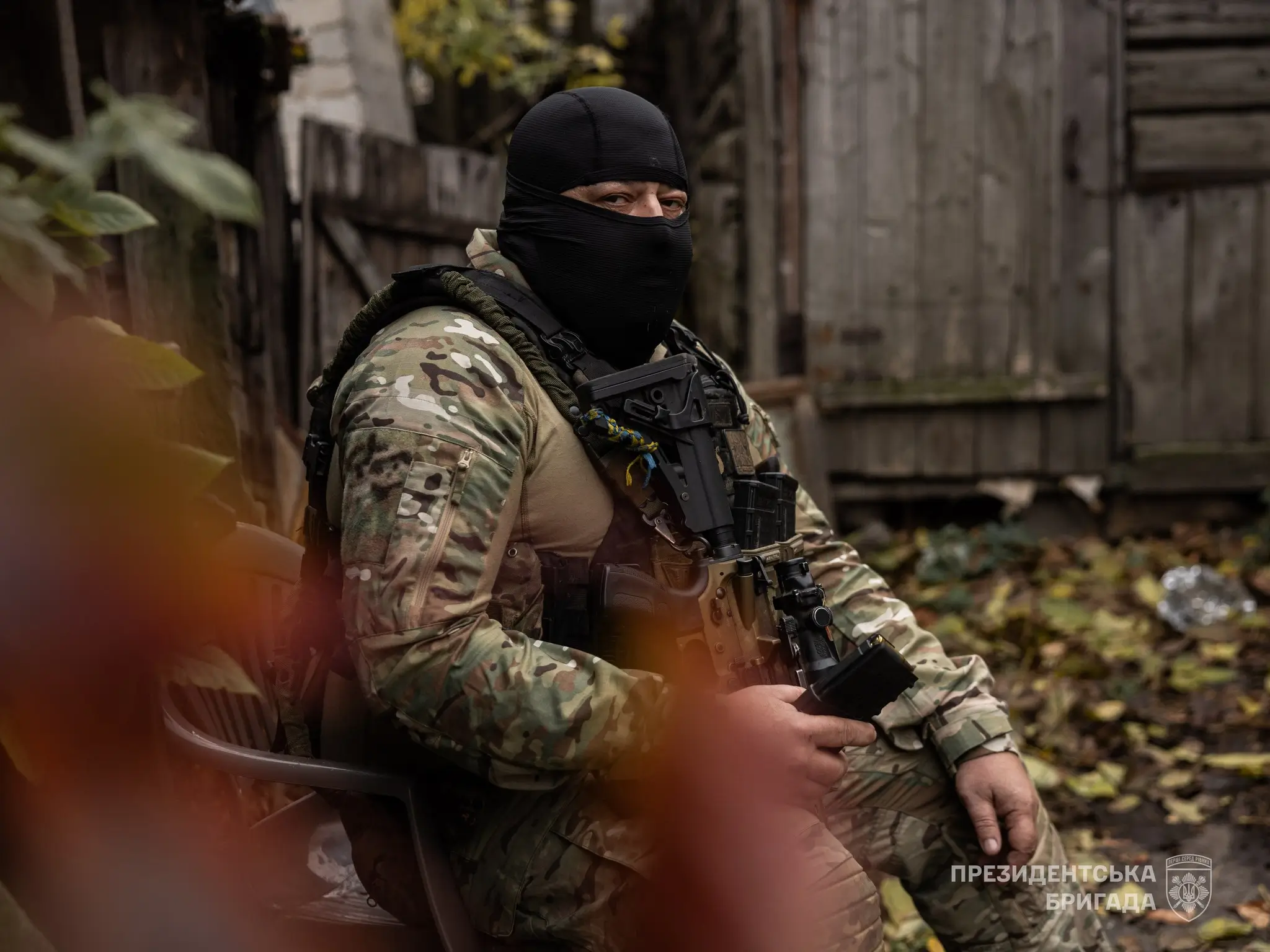 Ukrainian soldier together with an MK 556 assault rifle