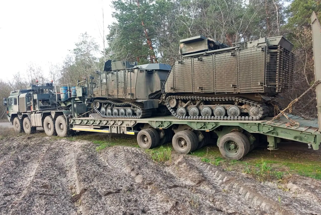 BvS-10 Viking mounted on an HX81 tank transporter