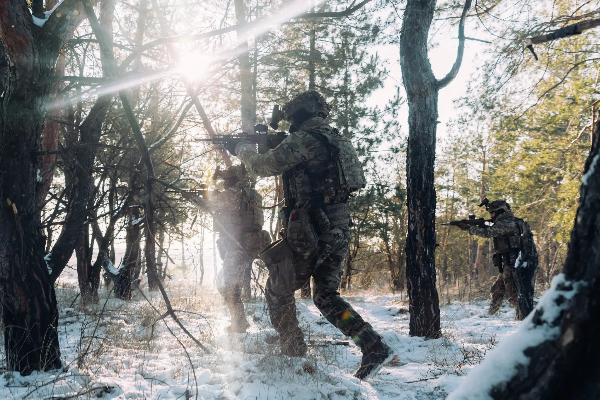Ukrainian soldiers together with MK 556 assault rifles