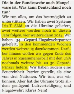The quote with the Gepard SPAAGs in the Welt paper