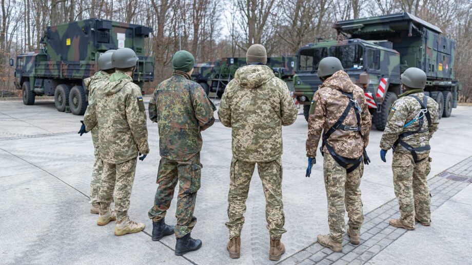 Ukrainian soldiers training on the Patriot air defence system