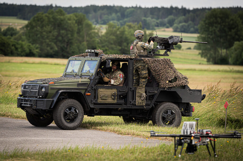 Demonstration of the ability to mount various weapons on a Caracal light air assault vehicle