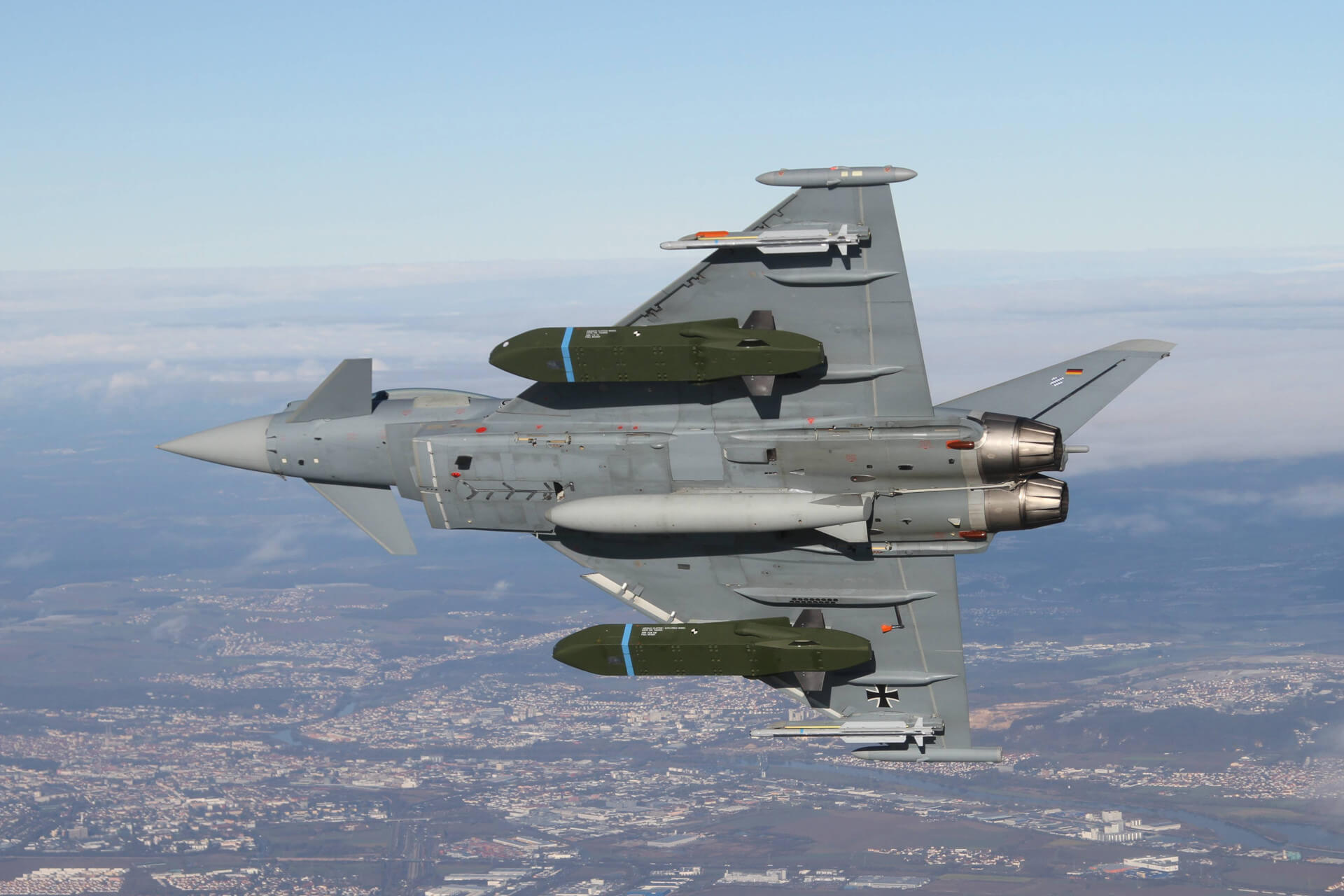 Two Taurus cruise missiles mounted on a fighter jet